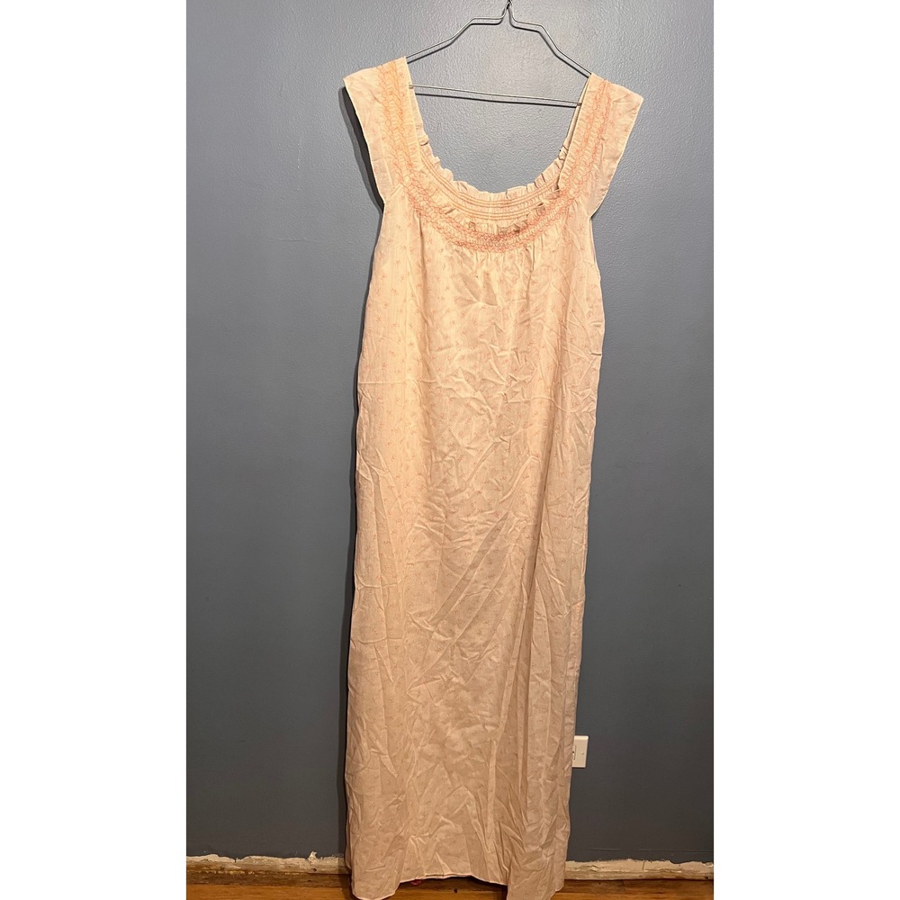 Vintage Light Floral Pink Smocked Maxi Nightgown JcPenney Sleepwear Size Medium